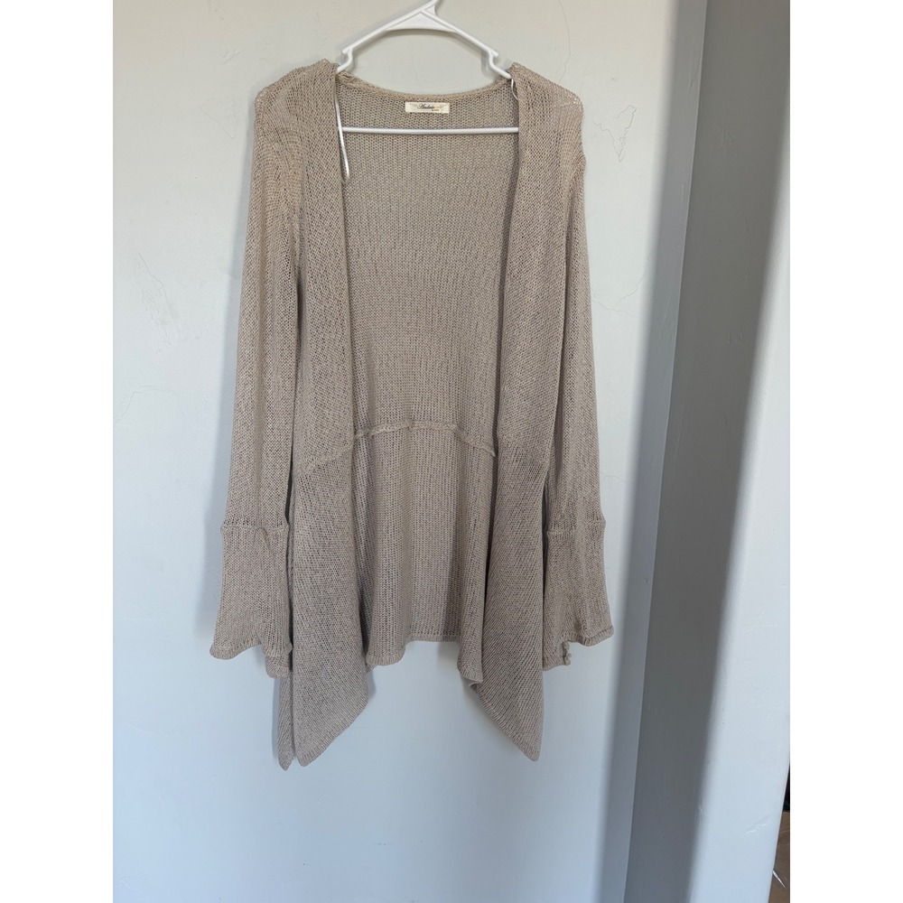 Andree by Unit Tan Beige‎ Open Knit Waterfall Cardigan Sweater Boho M/L 10180